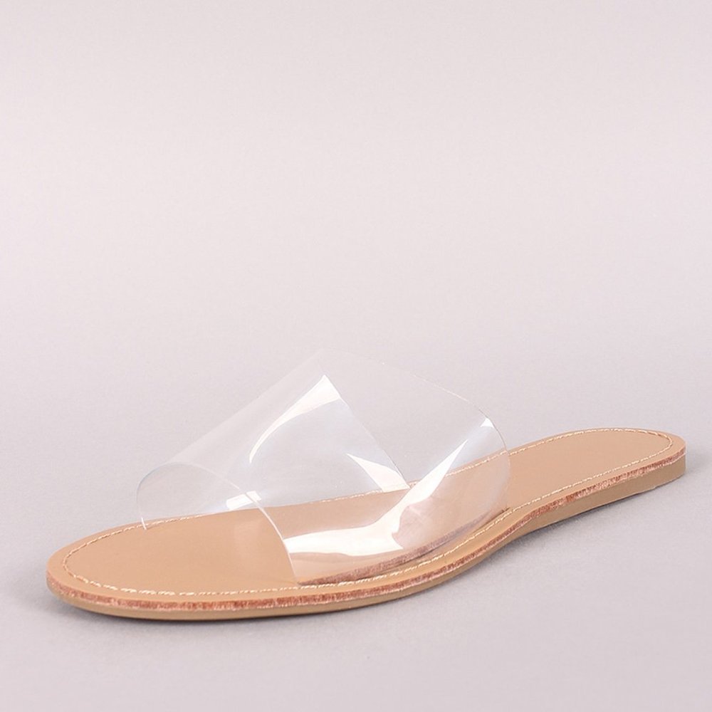 NEW🔥 Transparent Clear Band Open Toe Slide Sandal Flat Shoes Flip Flops Slip-On - Picture 2 of 5